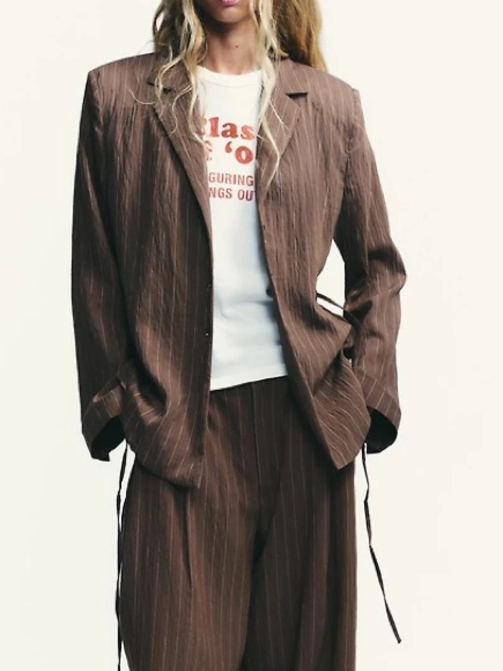 Zara | STRIPED BLAZER WITH THIN BELT